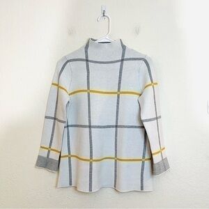 Tahari Windowpane Grid Mock Neck Sweater XS Gray/White